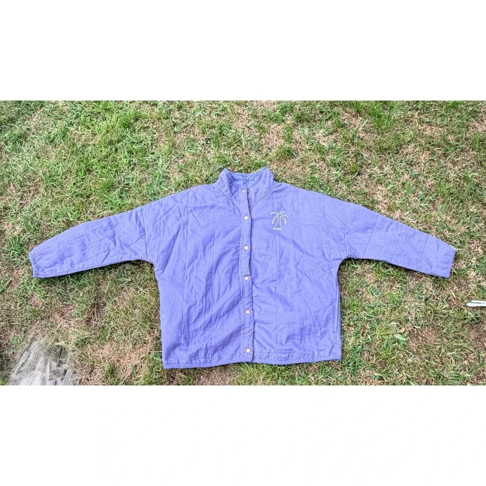 Amuse Society Quilted‎ Snap Front Jacket Periwinkle Blue Palm Tree Logo L/XL